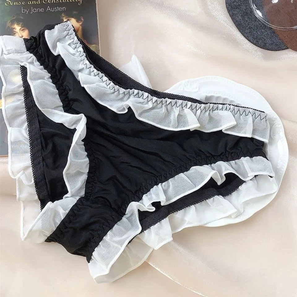 乙女心を擽る 絶対可愛い レース 切り替え リボン 透かし彫り スタンダードショーツ