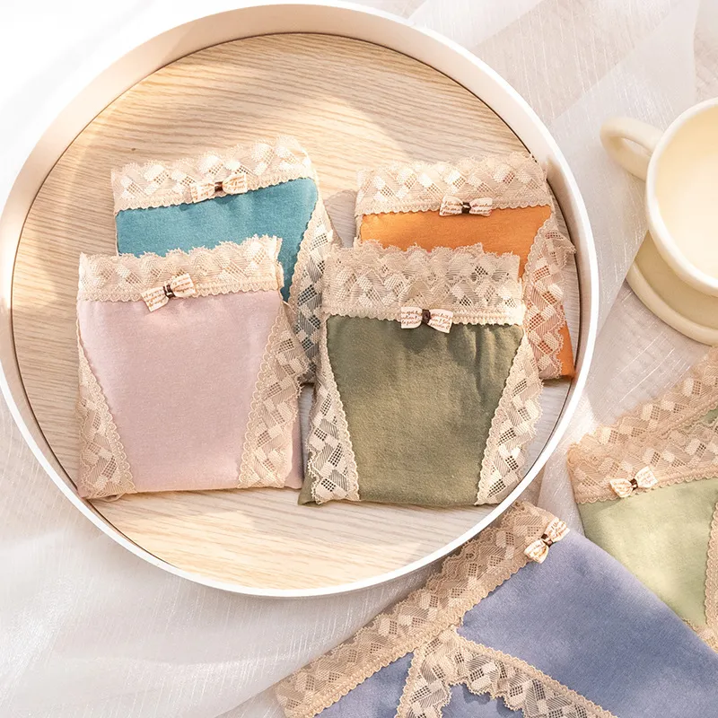 清新 人気新作 レース 高通気性 切り替え 配色 コットン スタンダードショーツ