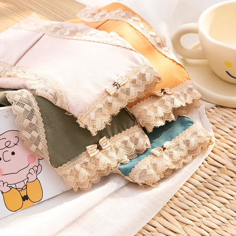 清新 人気新作 レース 高通気性 切り替え 配色 コットン スタンダードショーツ