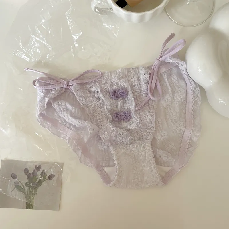 甘さたっぷり 3色展開 ボウタイ レース 切り替え リボン スタンダードショーツ