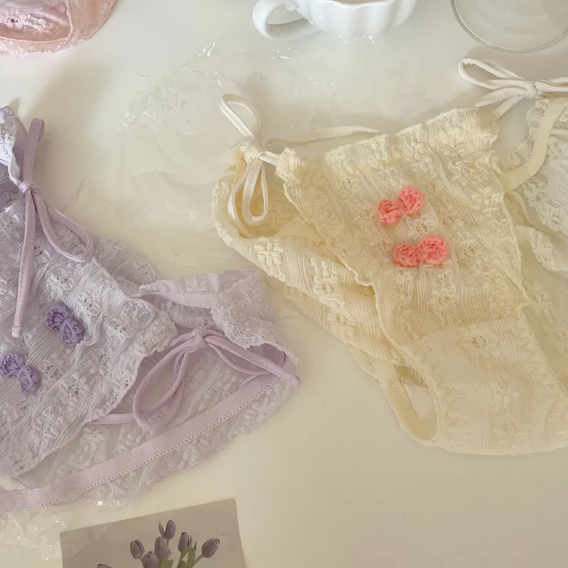 甘さたっぷり 3色展開 ボウタイ レース 切り替え リボン スタンダードショーツ