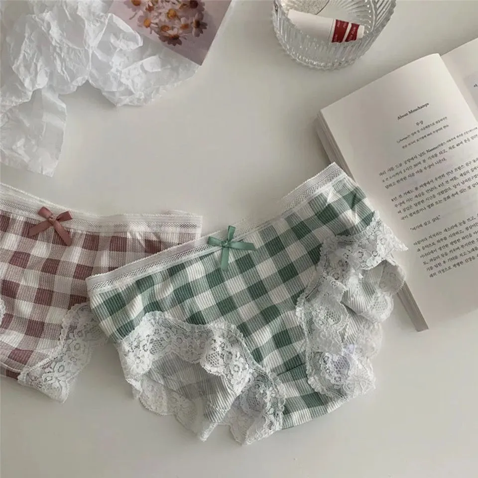 着心地良い 女子高生 チェック柄 レース 切り替え 吸汗速乾 柔らかい スタンダードショーツ
