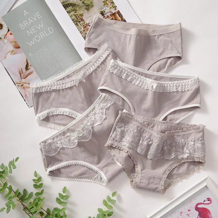 【五点セット】お買い得 少女 学生 可愛い 伸縮性がある 肌に優しい レース スタンダードショーツ