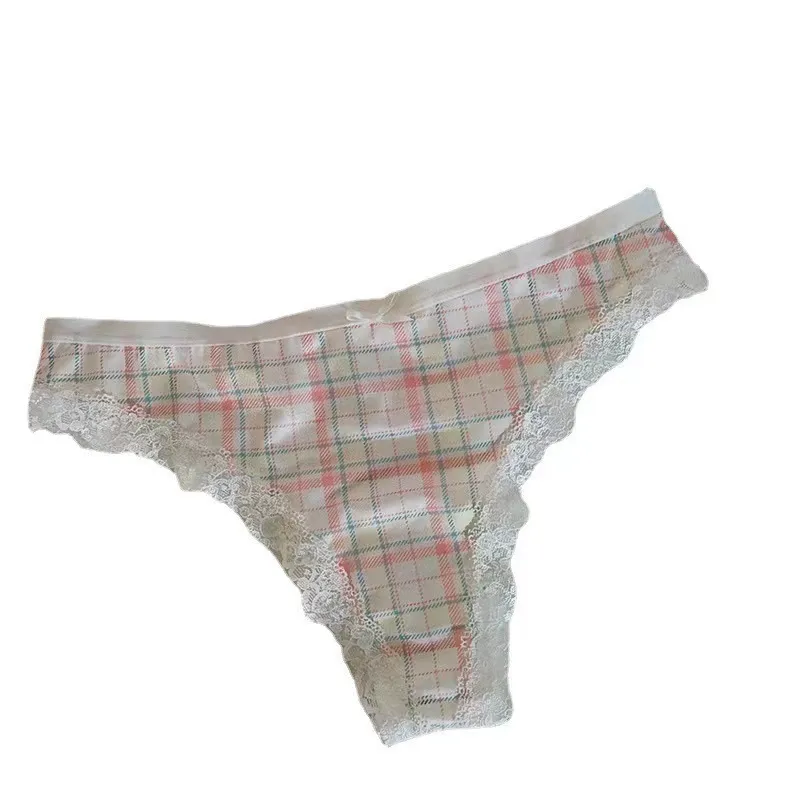 少女可愛い レース 切り替え チェック柄 抗菌防臭 女子高生 Tバック