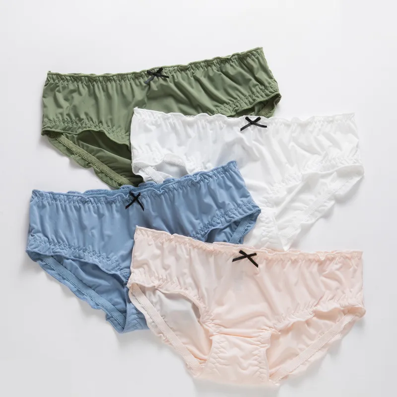 シンプル 無地 通気性良い リボン付き クッション性 全6色 シームレス スタンダードショーツ