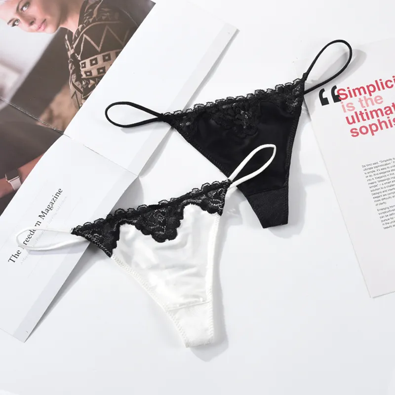 最愛の一着 綿混 レース 切り替え 爽やか 無地 シームレス Ｔバック・タンガ