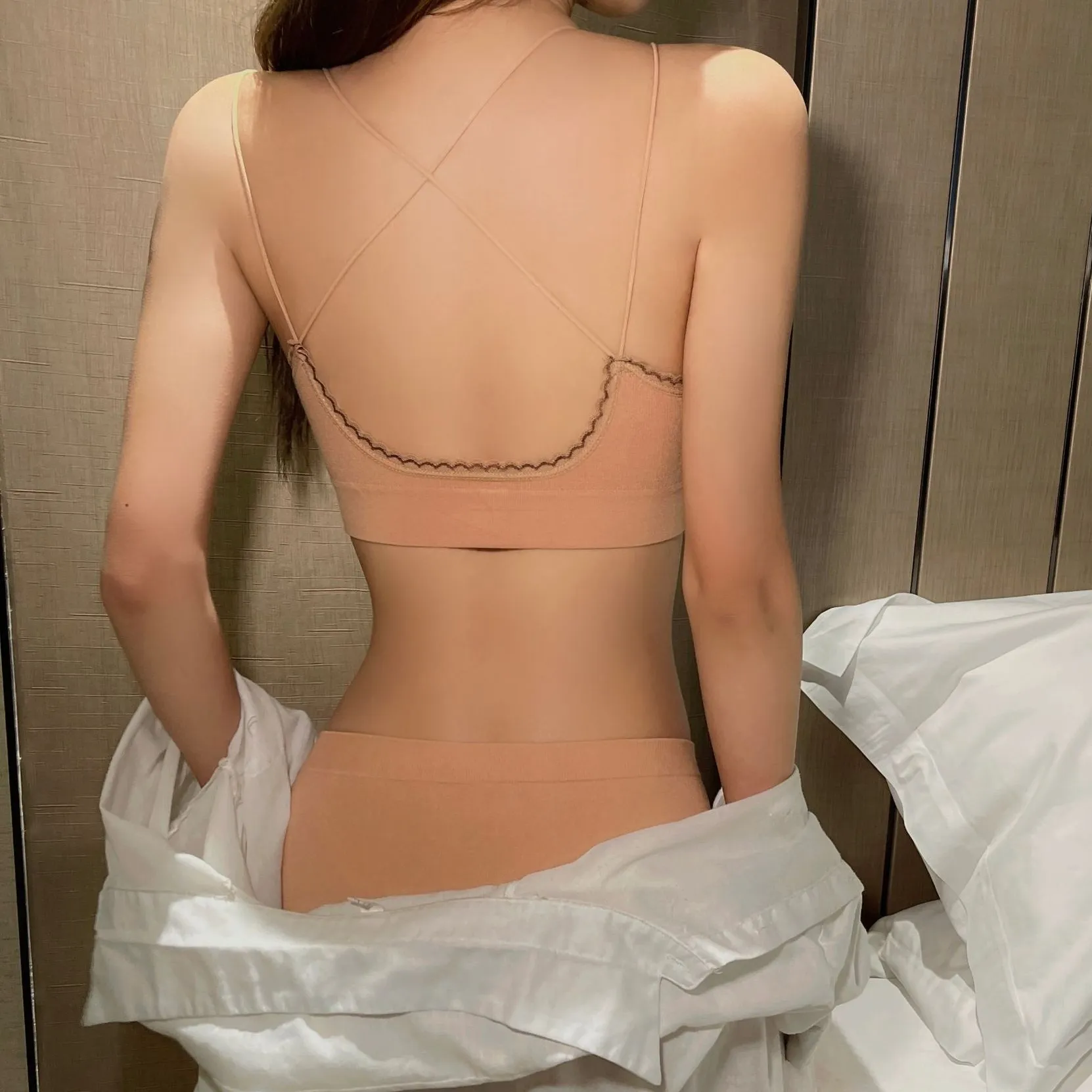 全6色 レース プルオーバー 無地 ノンワイヤー ナイト用 通気性良い ブラ・ショーツセット