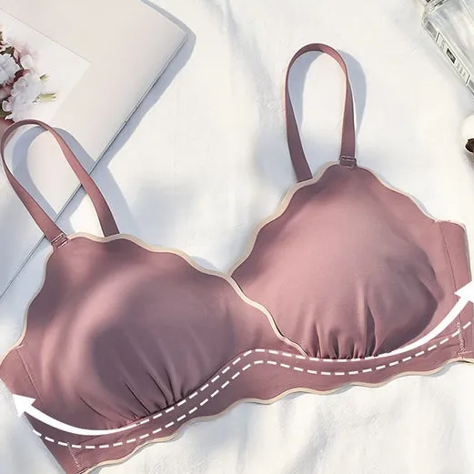 (A-Cカップ)シンプル 配色 かわいい 切り替え ナイト用 ノンワイヤー ブラ・ショーツセット