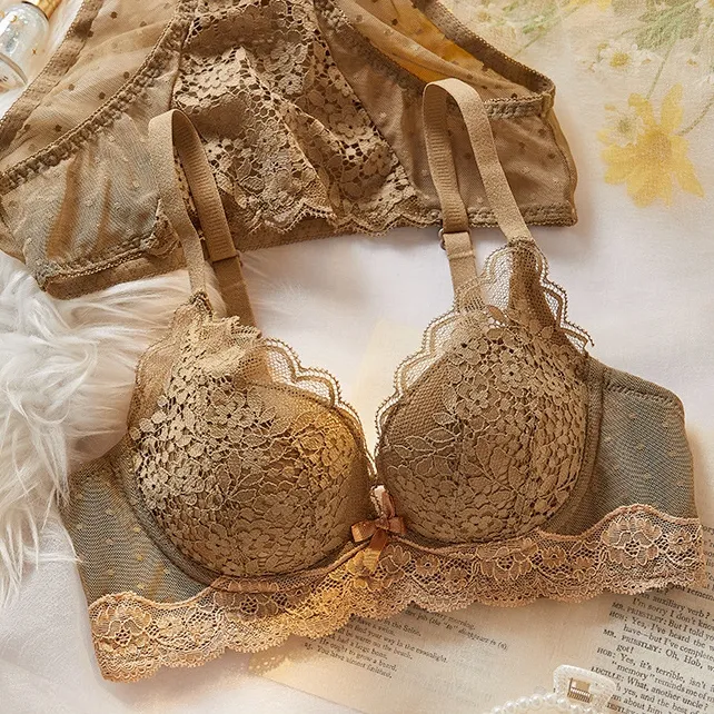 オシャレ ノンワイヤー A-Bカップ レース 配色 後ろホック 美胸 ブラ・ショーツセット