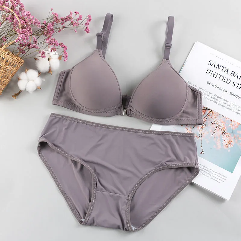 楽盛 お揃い効果 単品販売可能 ノンワイヤー A-Bカップ フロントホック シームレス 深い谷間 ブラ・ショーツセット