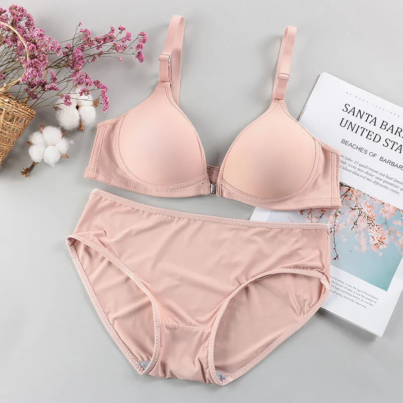 楽盛 お揃い効果 単品販売可能 ノンワイヤー A-Bカップ フロントホック シームレス 深い谷間 ブラ・ショーツセット