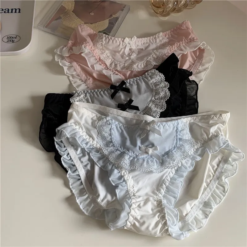 3枚組 配色 レース ロリ 切り替え キュートリボン ショーツ