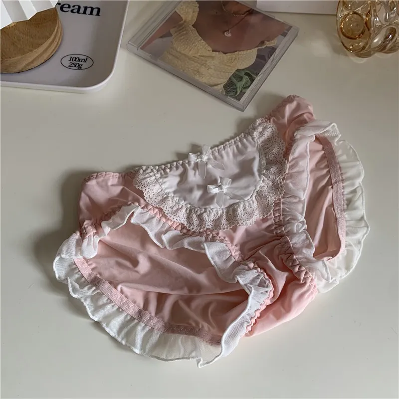 3枚組 配色 レース ロリ 切り替え キュートリボン ショーツ