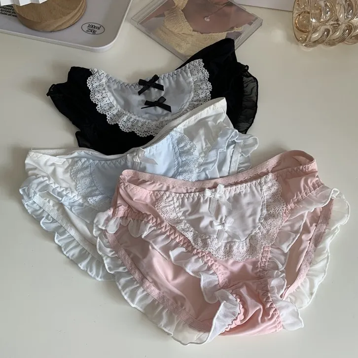 3枚組 配色 レース ロリ 切り替え キュートリボン ショーツ