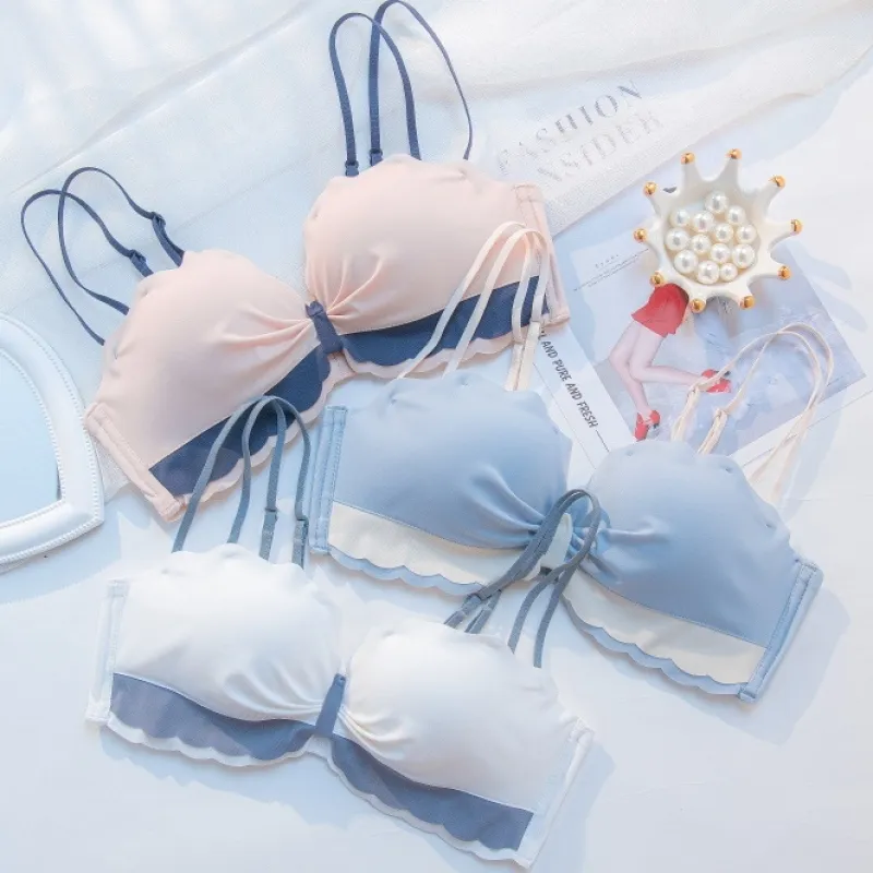 少女いっぱい 配色 切り替え ノンワイヤー A-Bカップ 盛り谷間 つけ心地 ブラ・ショーツセット