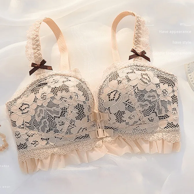 優しい印象 フロントホック 谷間メイク 単品販売可能 ノンワイヤー 育乳 A-Bカップ スウィート ブラ・ショーツセット