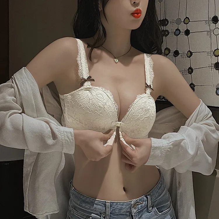 優しい印象 フロントホック 谷間メイク 単品販売可能 ノンワイヤー 育乳 A-Bカップ スウィート ブラ・ショーツセット