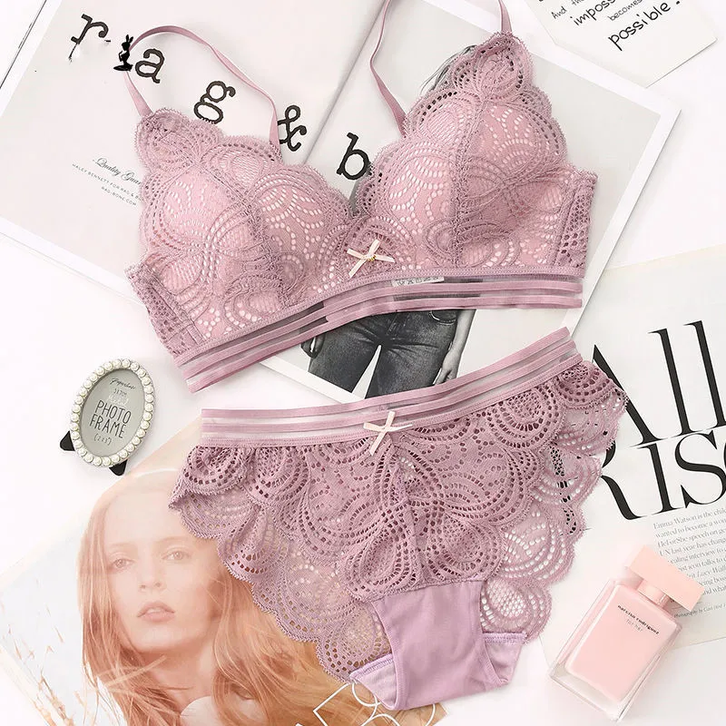 安い新作 レース 切り替え A-Cカップ ノンワイヤー チラリ防止 ブラ・ショーツセット