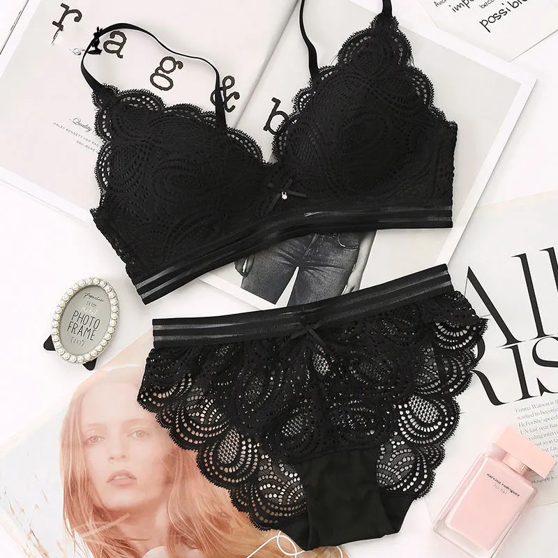 安い新作 レース 切り替え A-Cカップ ノンワイヤー チラリ防止 ブラ・ショーツセット