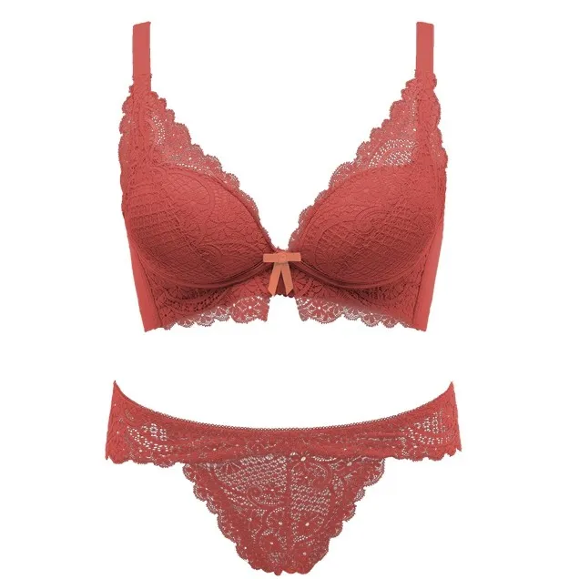 【人気商品再入荷】セクシー レース ノンワイヤー A-Bカップ 盛れる 脇高 リボン付き ブラ・ショーツセット