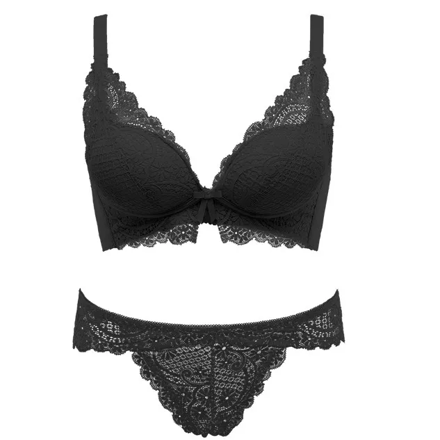 【人気商品再入荷】セクシー レース ノンワイヤー A-Bカップ 盛れる 脇高 リボン付き ブラ・ショーツセット