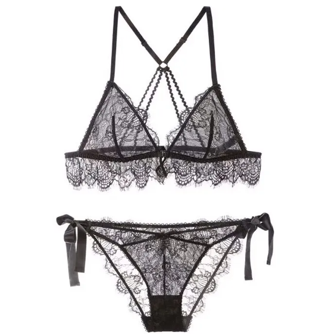 目を奪われる 総レース フロントホック スケスケ ノンワイヤー  誘惑的 セクシー ブラ・ショーツセット