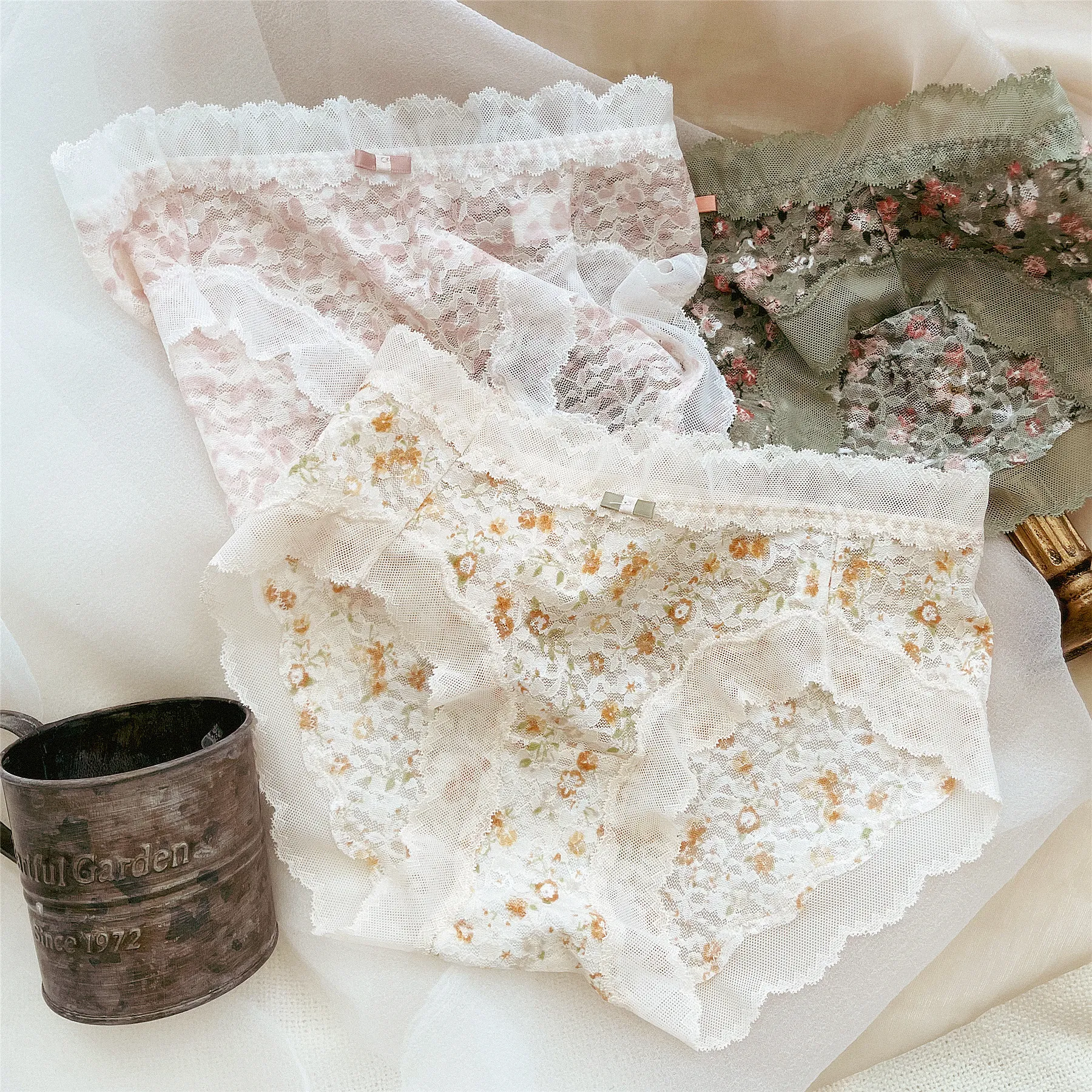 ロマンチック レース 花柄 清新 パンティ 薄い 通気 可愛い スタンダードショーツ