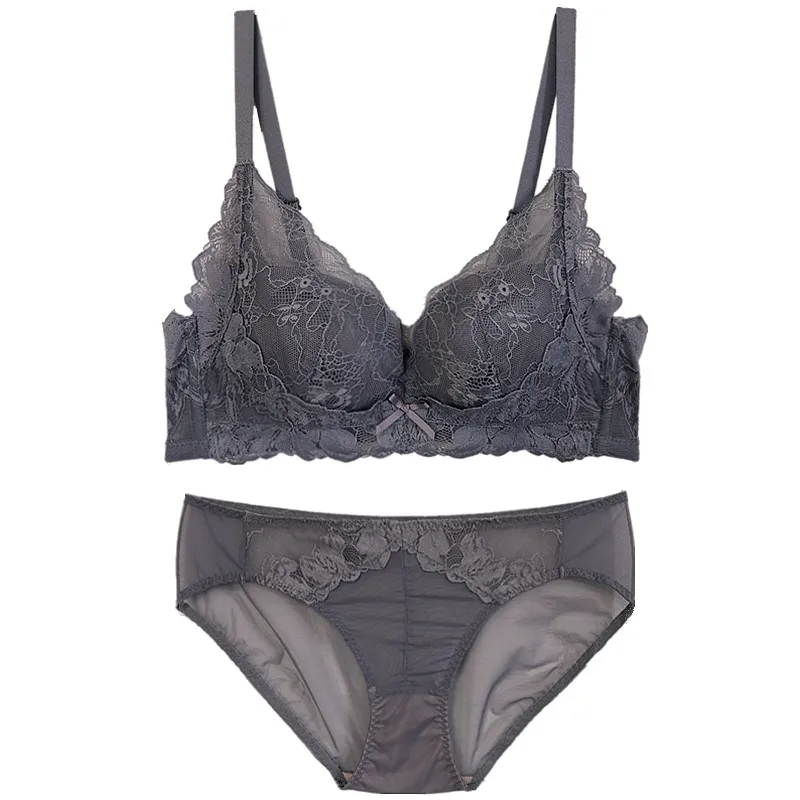 セクシー レース A-Cカップ 刺繍  ノンワイヤー 切り替え ローウエスト ブラ・ショーツセット