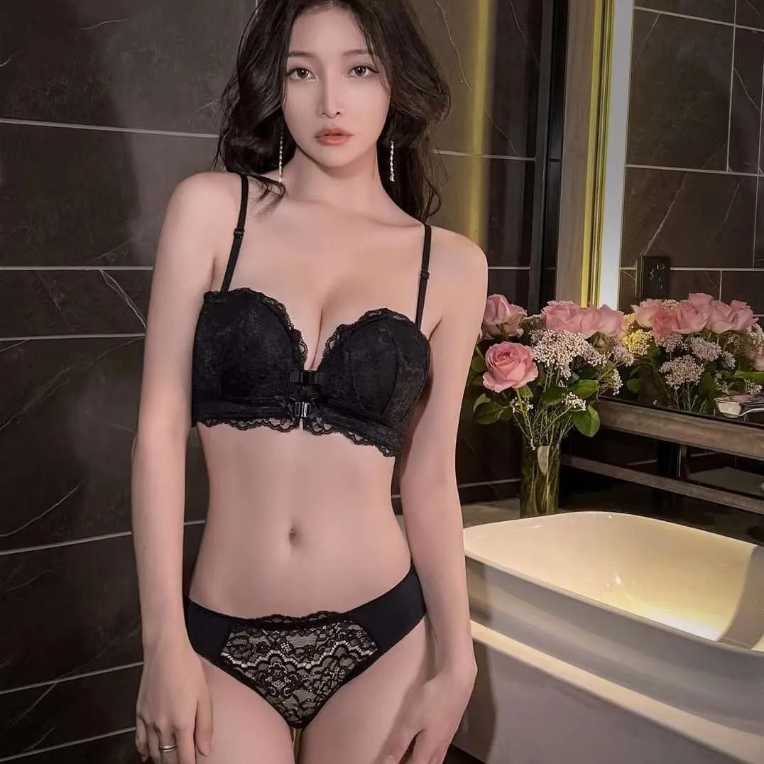 貧乳専用 盛れる 楽ちん フロントホック A-Bカップ ノンワイヤー 可愛い ブラ・ショーツセット