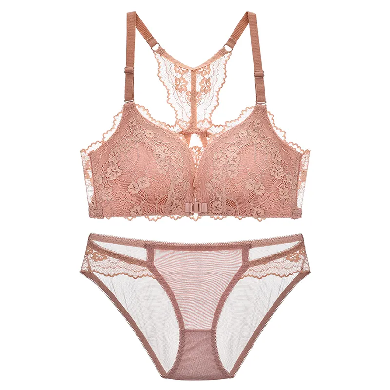 フロントホック セクシー レース A-Cカップ 脇高 盛れる ノンワイヤー ブラ・ショーツセット