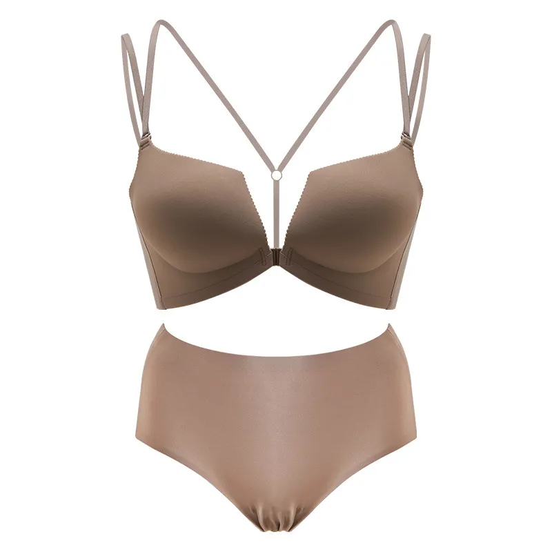 シームレス 脱ぎやすい A-Cカップ 脇高 フロントホック 背中魅せ ノンワイヤー ブラ・ショーツセット