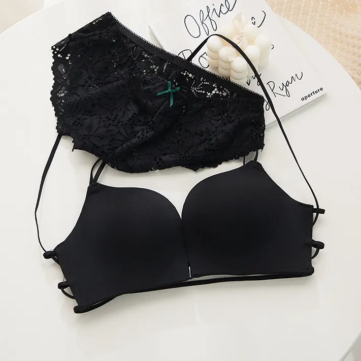 フロントホック 背中魅せ ノンワイヤー A-Bカップ 脇高 中心に寄せ ブラ・ショーツセット