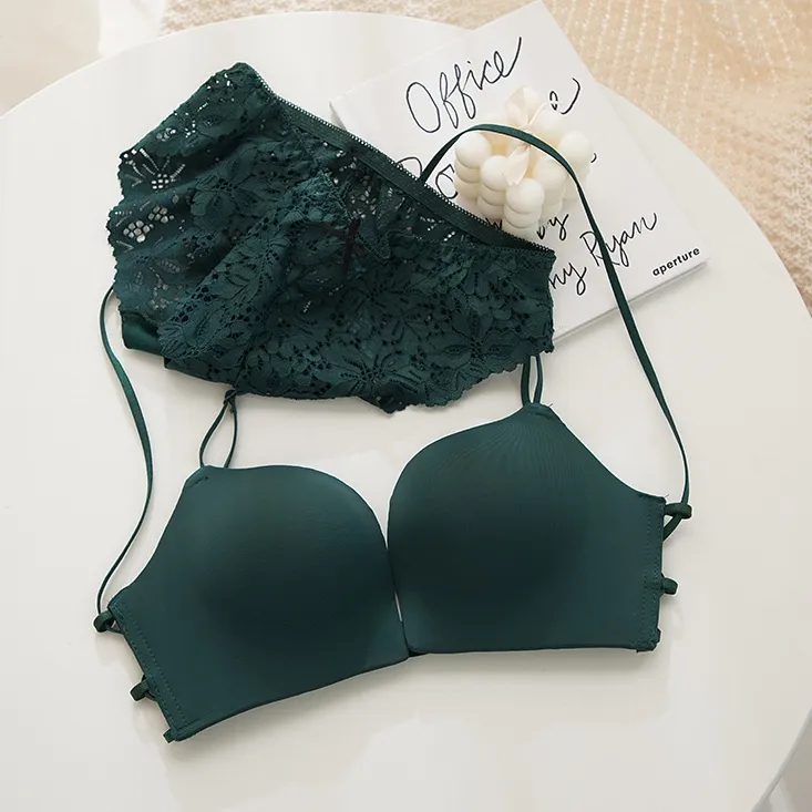 フロントホック 背中魅せ ノンワイヤー A-Bカップ 脇高 中心に寄せ ブラ・ショーツセット