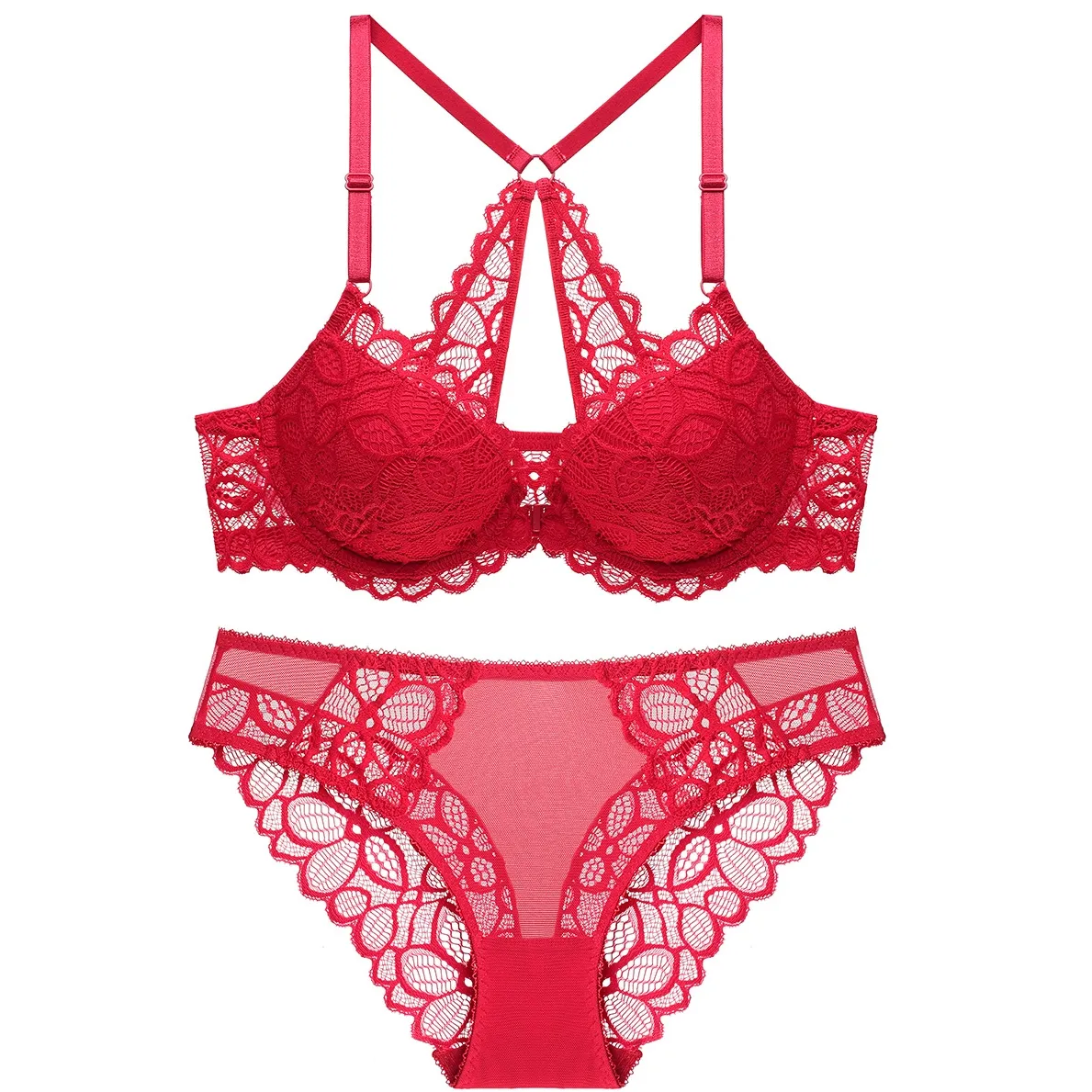 フロントホック 盛れる セクシー レース A-Cカップ ワイヤー入り ブラ・ショーツセット