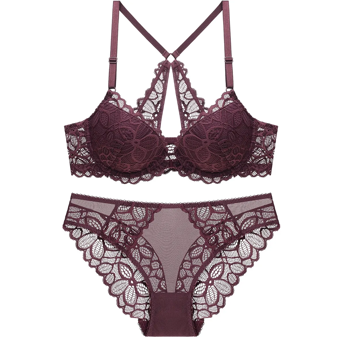 フロントホック 盛れる セクシー レース A-Cカップ ワイヤー入り ブラ・ショーツセット