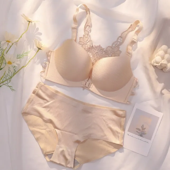 背中魅せ A-Bカップ フロントホック 背中すっきり ノンワイヤー セクシーブラ・ショーツセット