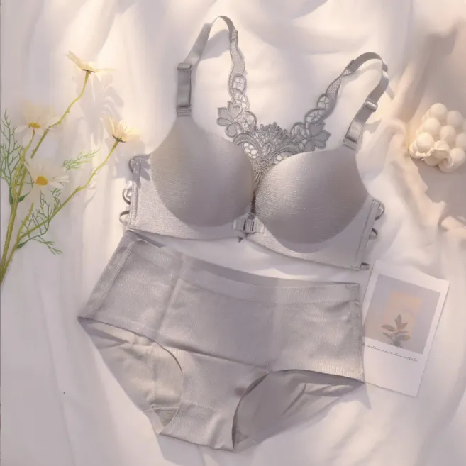 背中魅せ A-Bカップ フロントホック 背中すっきり ノンワイヤー セクシーブラ・ショーツセット