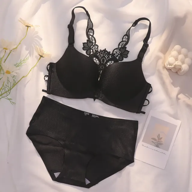 背中魅せ A-Bカップ フロントホック 背中すっきり ノンワイヤー セクシーブラ・ショーツセット