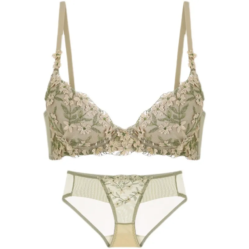 レトロ 清新な花柄 高級感 A-Bカップ ノンワイヤー オシャレ 盛れる 楽ちん ブラ・ショーツセット