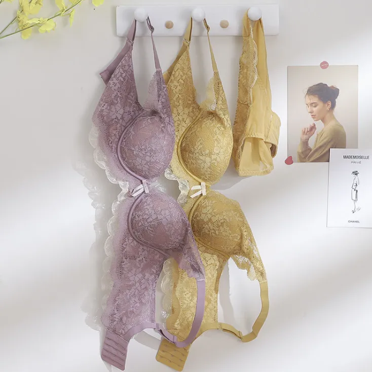 絶対可愛い レース 美胸 ノンワイヤー 胸大きく見え A-Bカップ 谷間メイク ブラ・ショーツセット