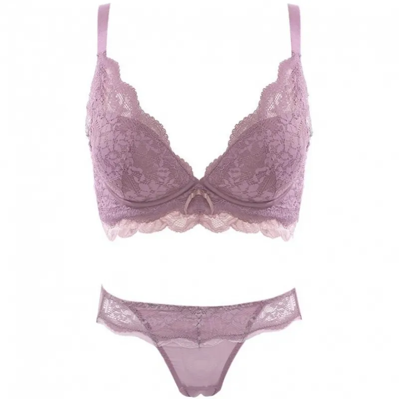 絶対可愛い レース 美胸 ノンワイヤー 胸大きく見え A-Bカップ 谷間メイク ブラ・ショーツセット