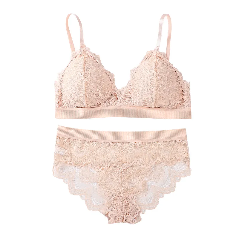 【数量限定】三角カップ レース ノンワイヤー ハミ肉ゼロ ストレスフリー セクシー ブラ・ショーツセット