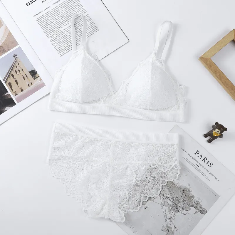 【数量限定】三角カップ レース ノンワイヤー ハミ肉ゼロ ストレスフリー セクシー ブラ・ショーツセット