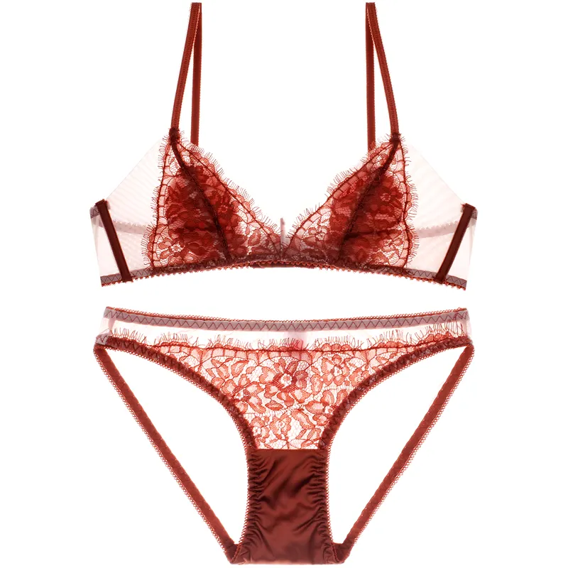 フランス式 三角カップ 超薄め 美胸 ノンワイヤー 通気性良い A-Cカップ 心地よい ブラ・ショーツセット