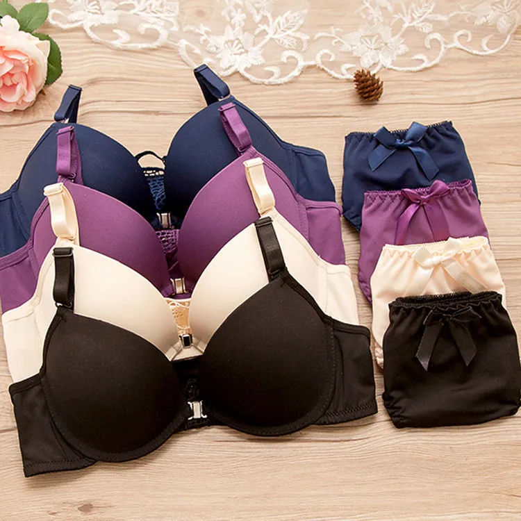 フェミニン フロントホック ワイヤー入り A-Bカップ 背中スッキリ レース バストアップ ブラ・ショーツセット