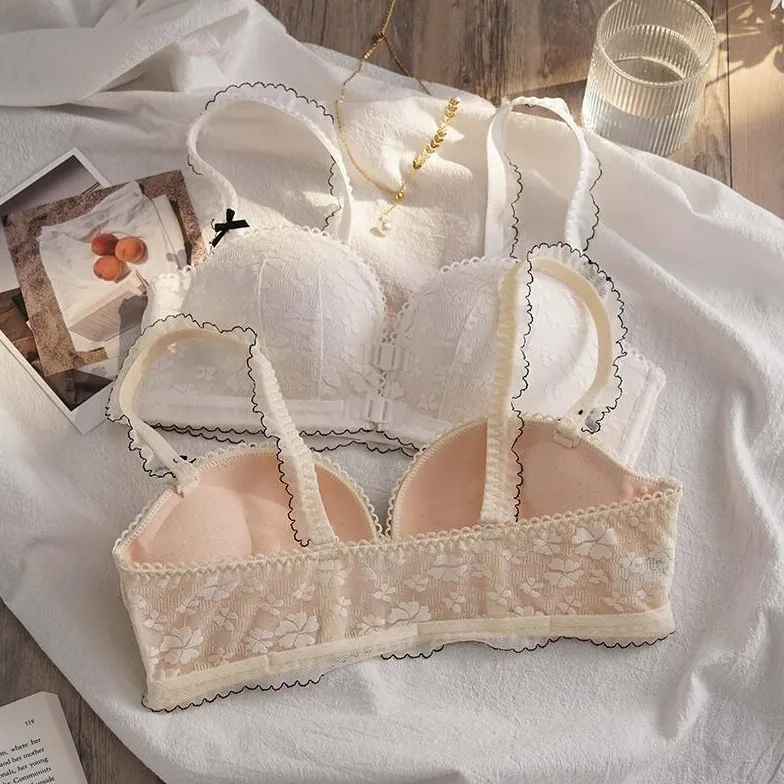 スウィート レース 胸大きく見え ノンワイヤー 脇高 ホールド フロントホック A-Bカップ 盛れる ブラ・ショーツセット