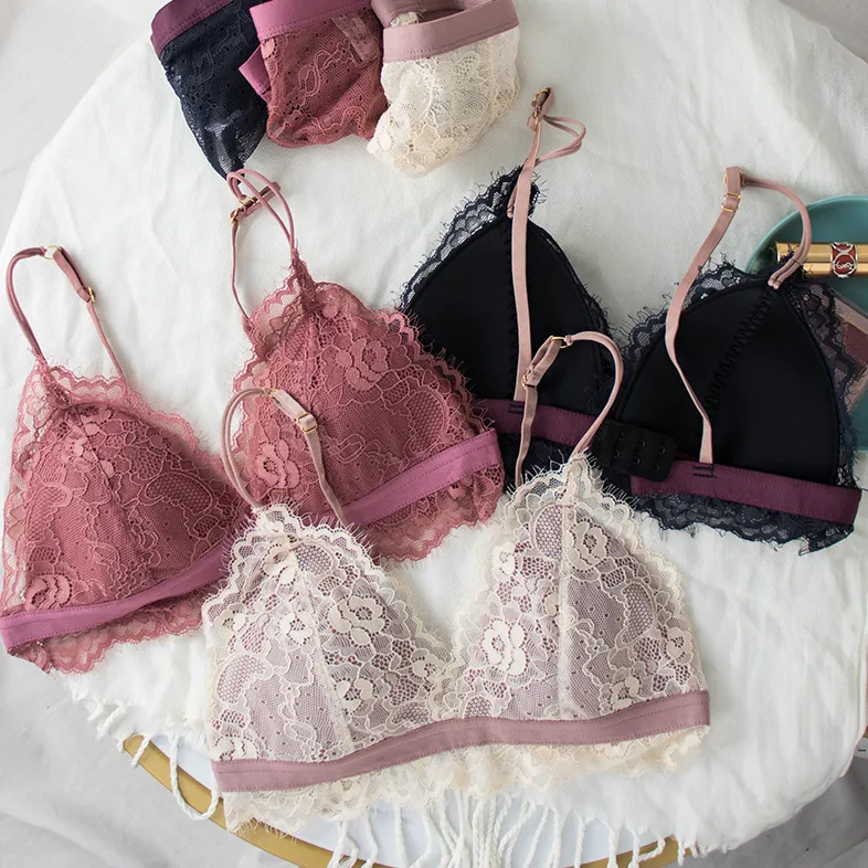 女子力アップ 盛れる 下着 セクシー ノンワイヤー レース A-Cカップ 花柄 ブラ・ショーツセット