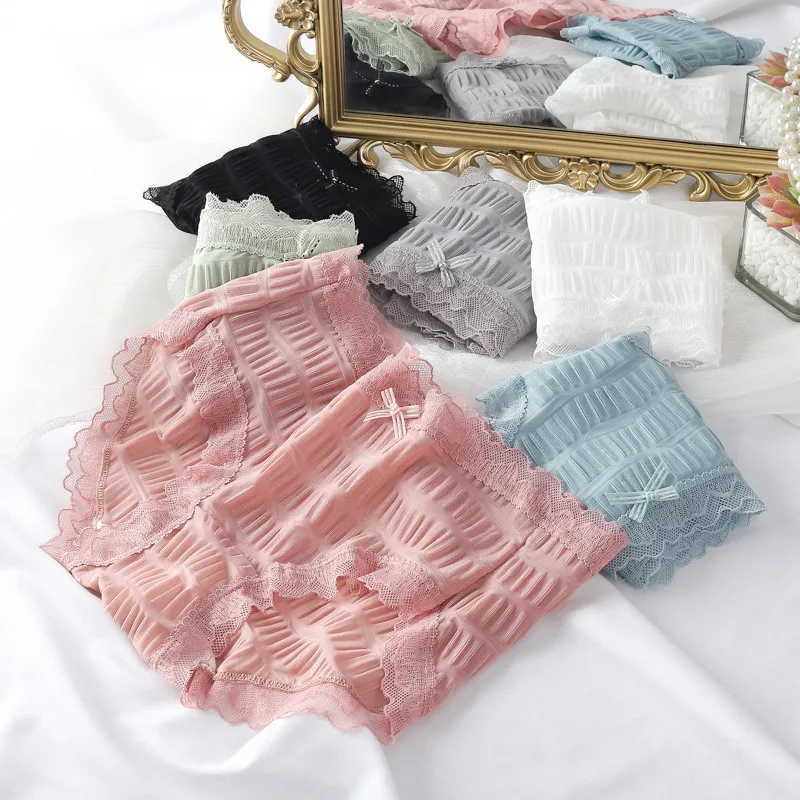 通気性抜群 オシャレ 柔らかい 肌に優しい リボン付き 伸縮性のある 美尻 スタンダードショーツ