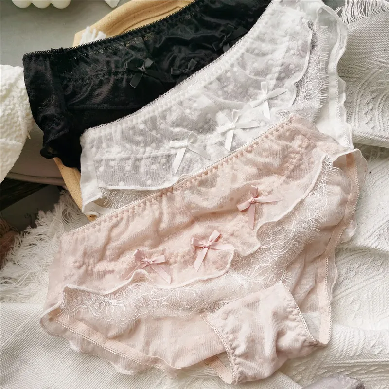 スウィート レース メッシュ リボン ドット柄 美尻 大人可愛い スタンダードショーツ