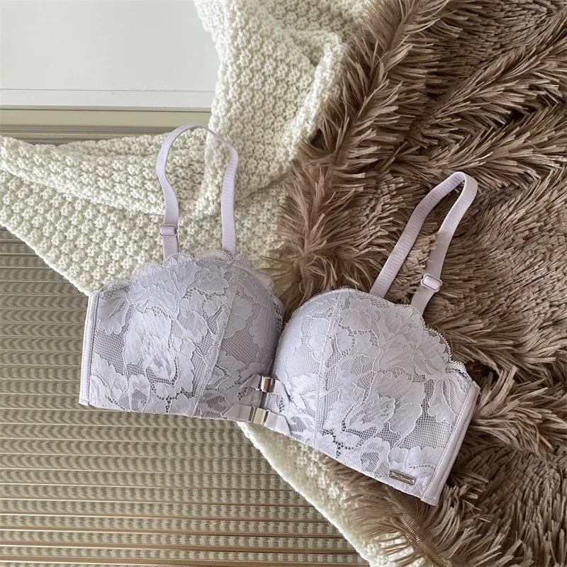 セクシー フロントホック ノンワイヤー A-Bカップ 補正 ハミ肉ゼロ 盛れる ブラ・ショーツセット